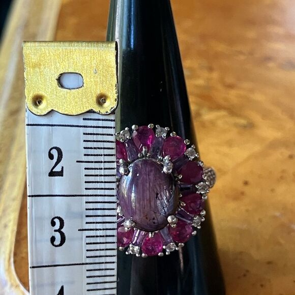 Natural Star Ruby Sterling Silver Cocktail Ring Size 9 - Picture 8 of 10